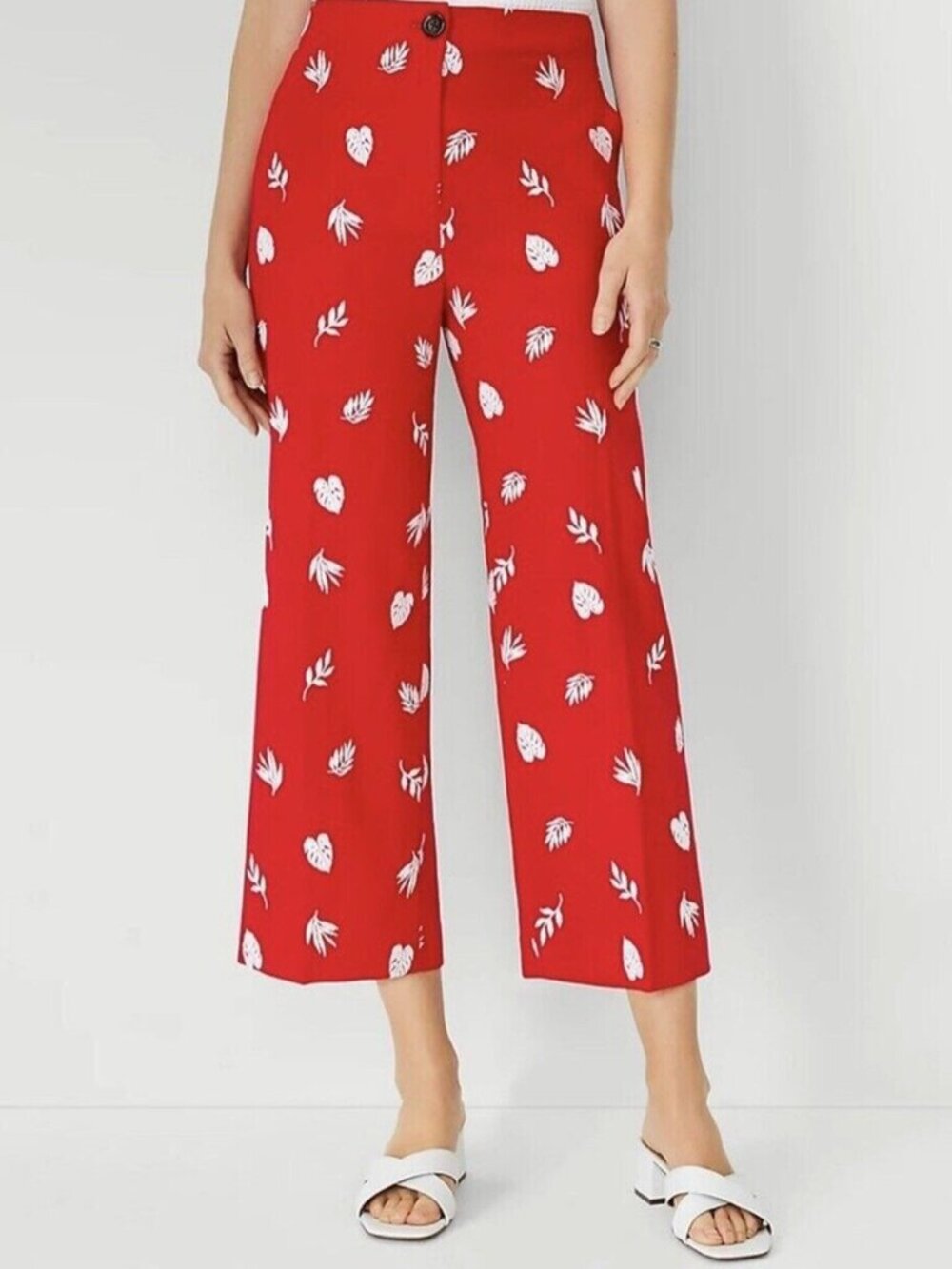 ANN TAYLOR Cherry Red Embroidered Plants Pants - Size 18